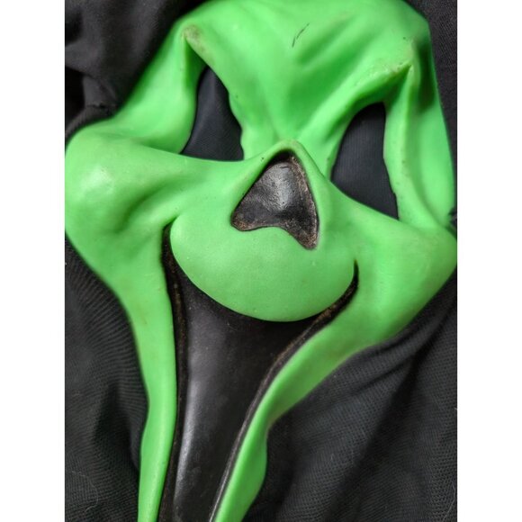 Vintage Green Scream Halloween Mask Fun World Div 90s Full Hood Smiling - Picture 3 of 10